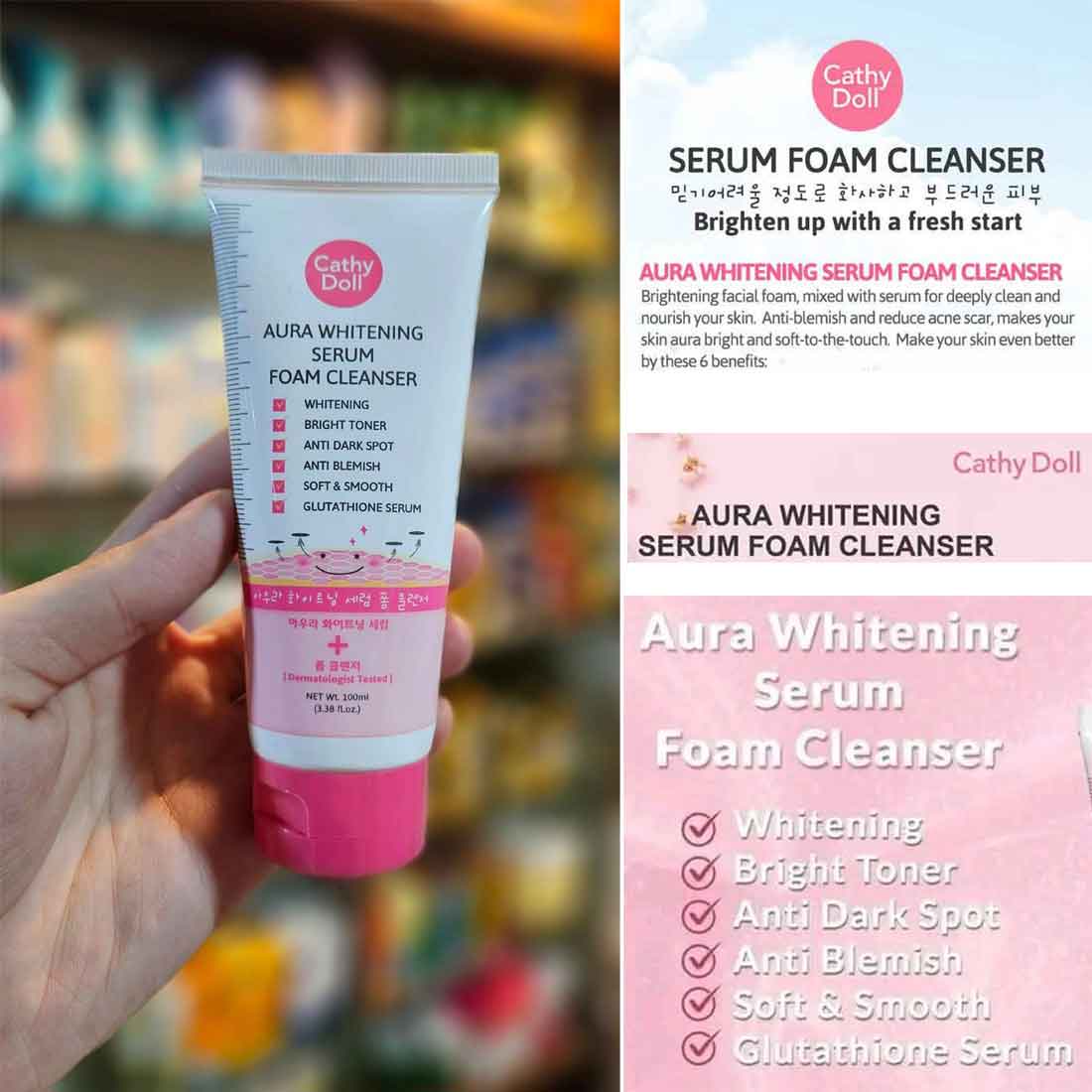 Aura Whitening Serum Foam Cleanser 100ml Cathy Doll Face Wash (Made In Korea)